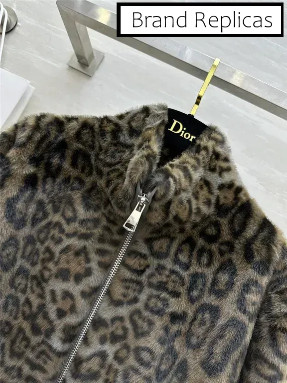 Dior leopard print shearling zip-up jacket